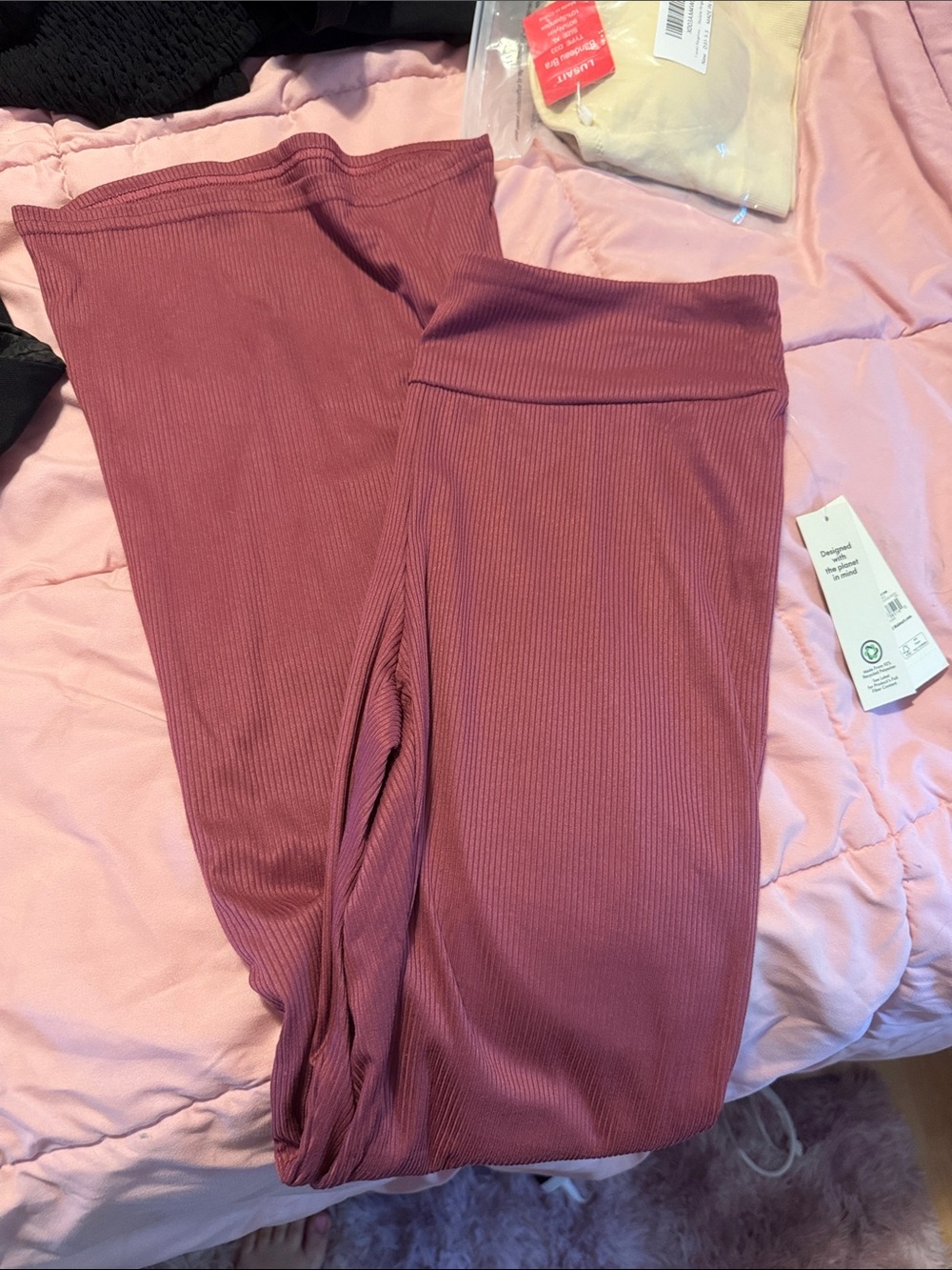 No Boundaries Mauve Ribbed Wide-Leg Jumpsuit Pants